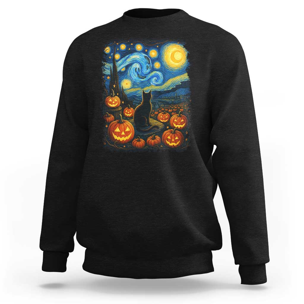 Halloween Cat Starry Night Van Gogh Cat Lovers Sweatshirt - Wonder Print Shop