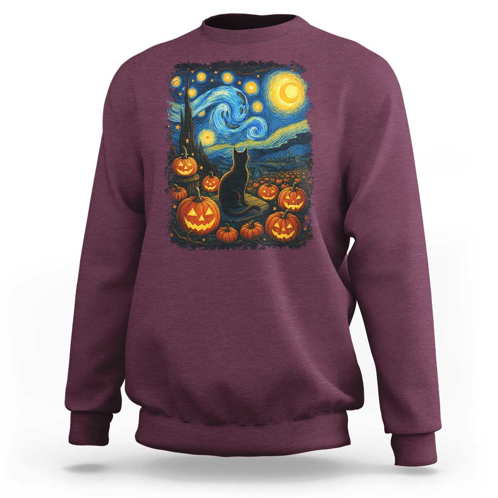 Halloween Cat Starry Night Van Gogh Cat Lovers Sweatshirt - Wonder Print Shop