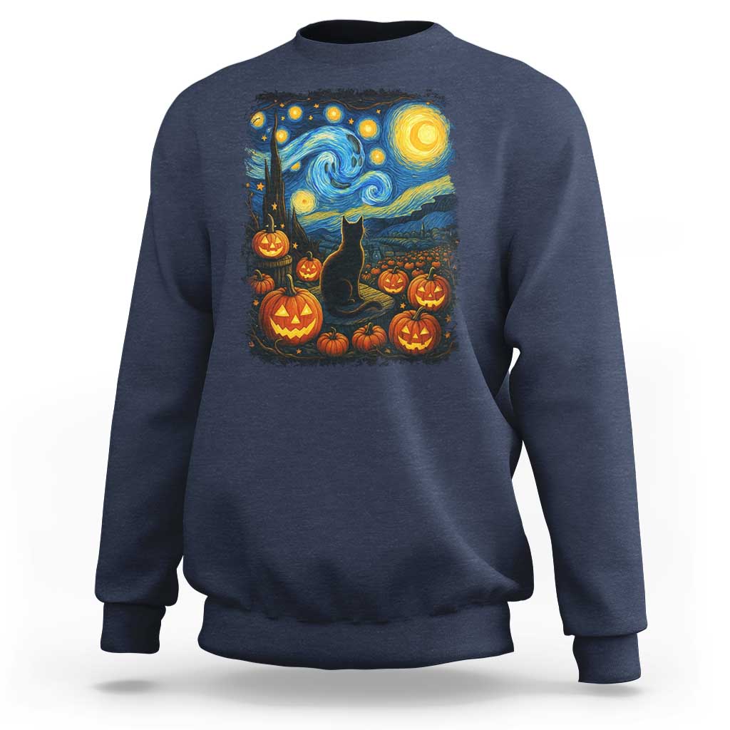 Halloween Cat Starry Night Van Gogh Cat Lovers Sweatshirt - Wonder Print Shop
