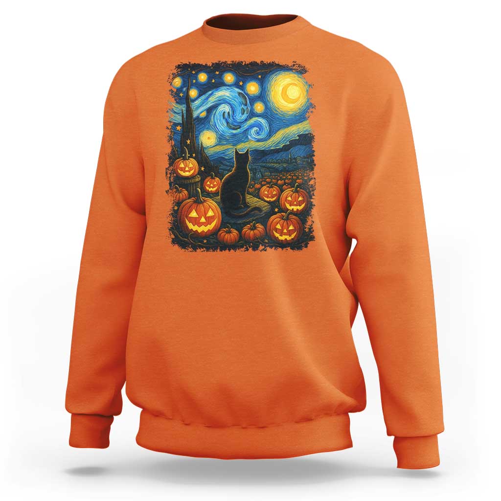 Halloween Cat Starry Night Van Gogh Cat Lovers Sweatshirt - Wonder Print Shop