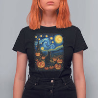 Halloween Cat Starry Night Van Gogh Cat Lovers T Shirt For Women - Wonder Print Shop