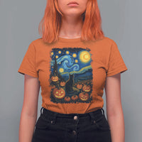 Halloween Cat Starry Night Van Gogh Cat Lovers T Shirt For Women - Wonder Print Shop