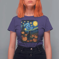 Halloween Cat Starry Night Van Gogh Cat Lovers T Shirt For Women - Wonder Print Shop