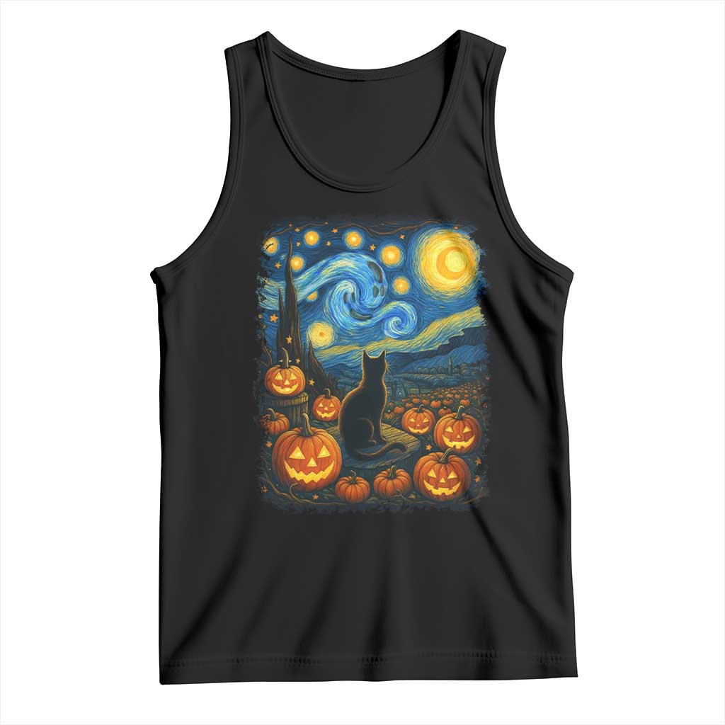Halloween Cat Starry Night Van Gogh Cat Lovers Tank Top - Wonder Print Shop