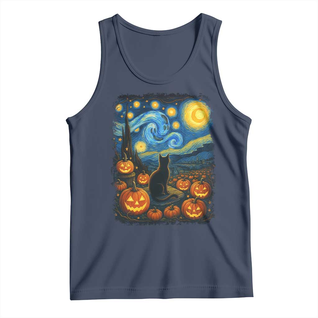 Halloween Cat Starry Night Van Gogh Cat Lovers Tank Top - Wonder Print Shop