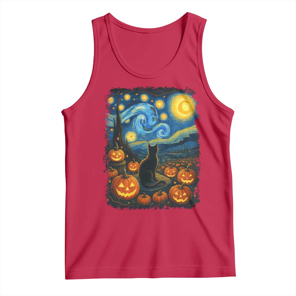 Halloween Cat Starry Night Van Gogh Cat Lovers Tank Top - Wonder Print Shop