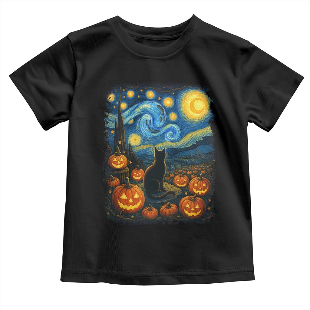 Halloween Cat Starry Night Van Gogh Cat Lovers Toddler T Shirt - Wonder Print Shop