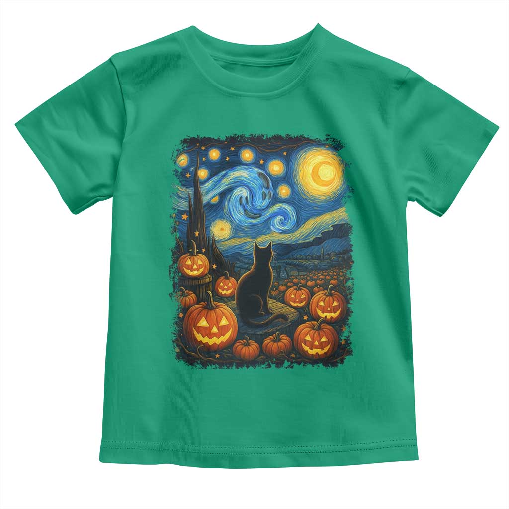 Halloween Cat Starry Night Van Gogh Cat Lovers Toddler T Shirt - Wonder Print Shop