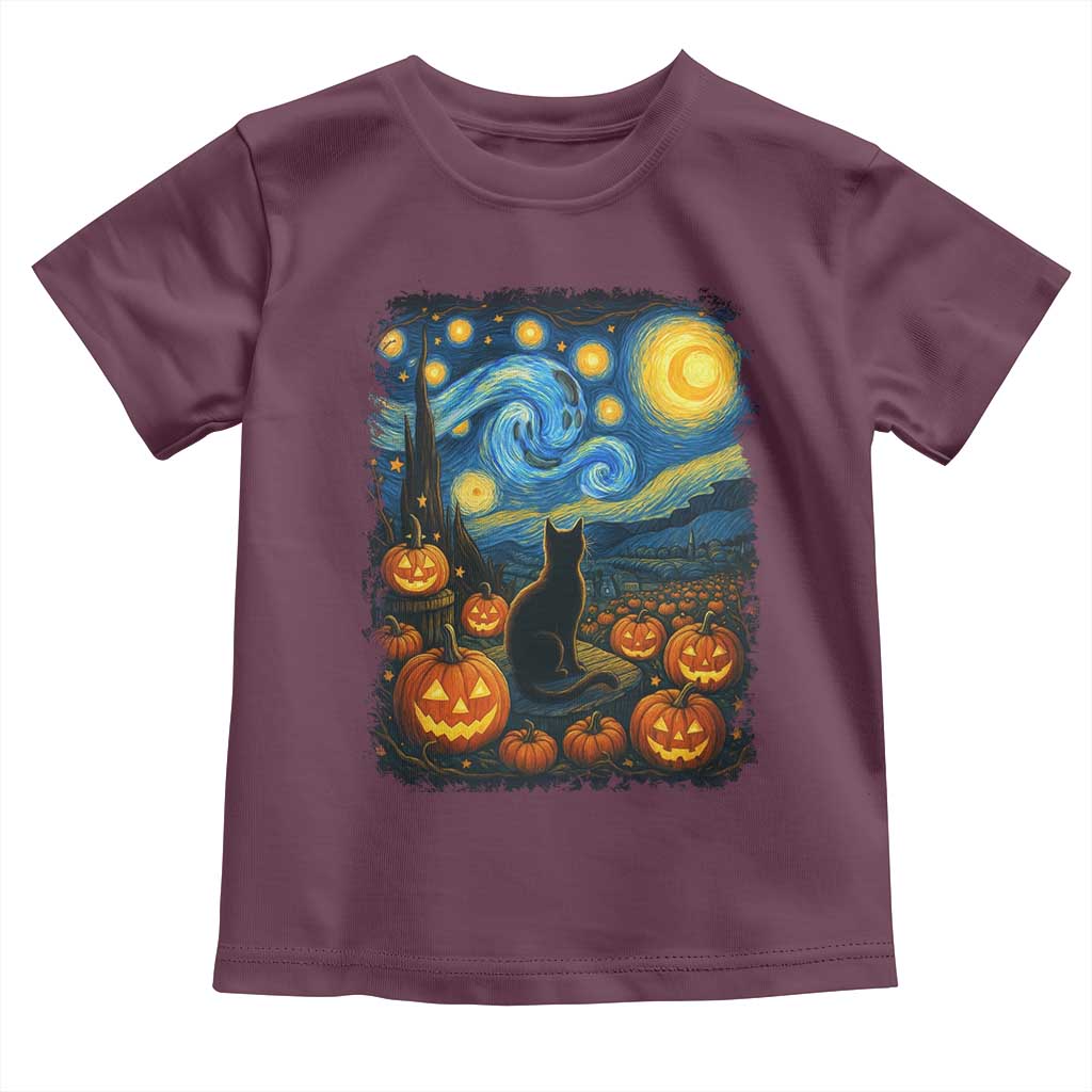Halloween Cat Starry Night Van Gogh Cat Lovers Toddler T Shirt - Wonder Print Shop