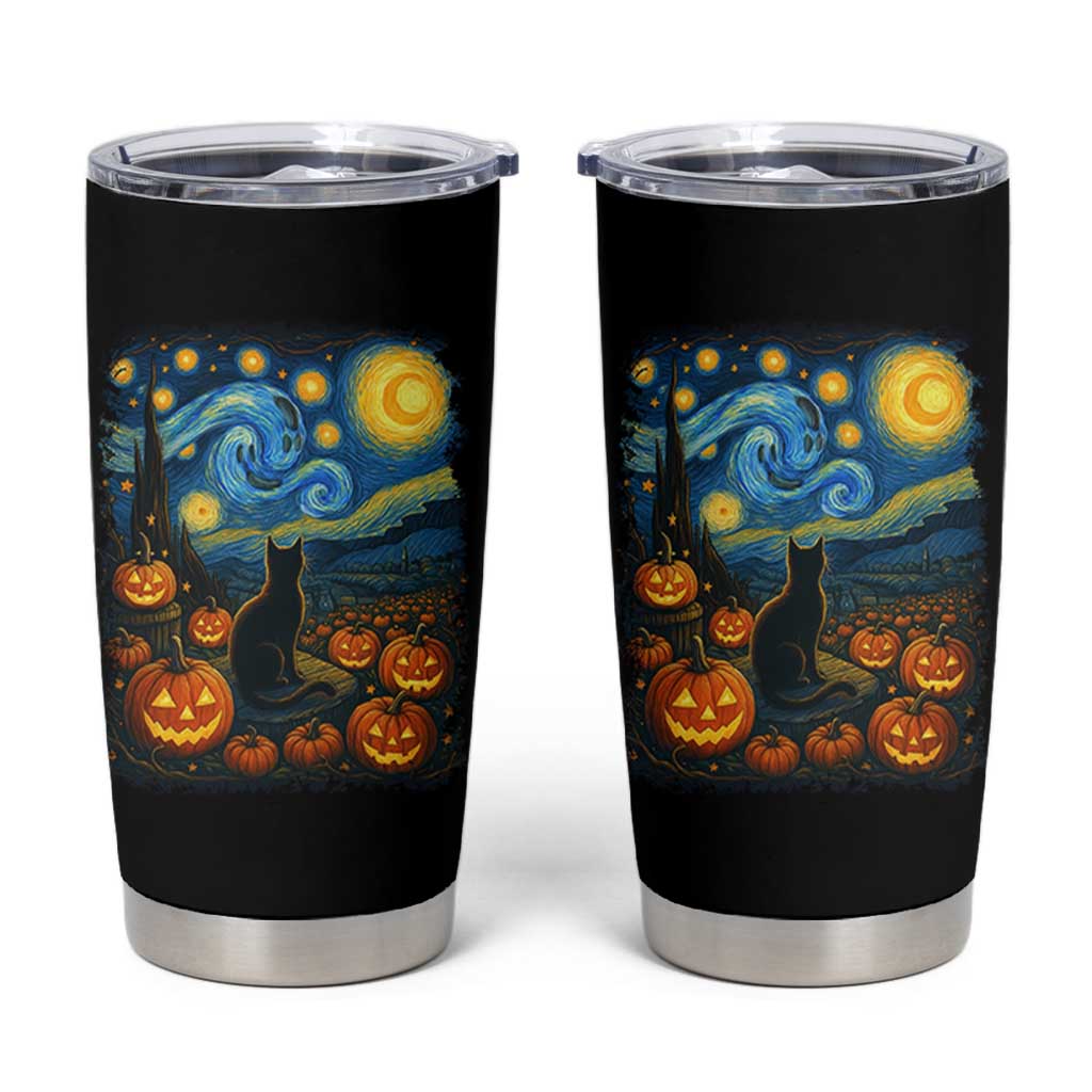 Halloween Cat Starry Night Van Gogh Cat Lovers Tumbler Cup - Wonder Print Shop