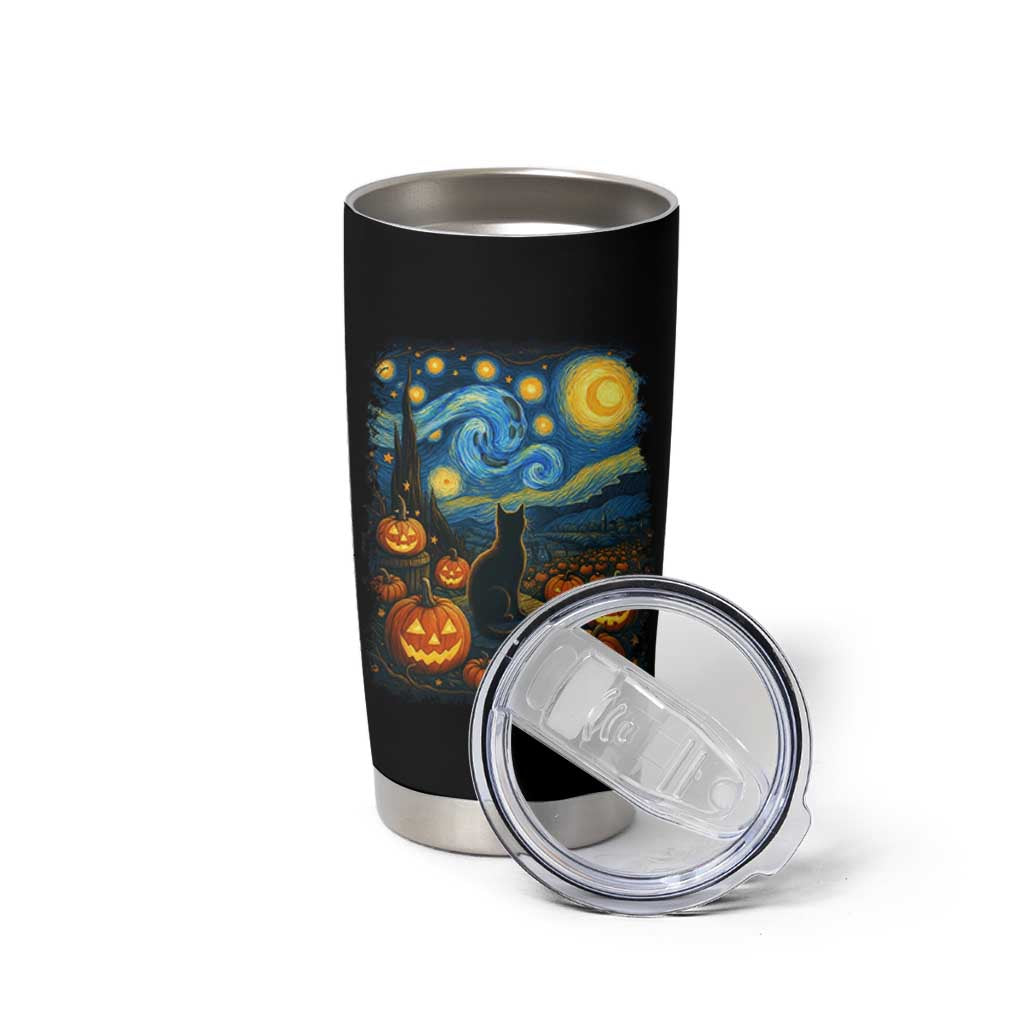 Halloween Cat Starry Night Van Gogh Cat Lovers Tumbler Cup - Wonder Print Shop
