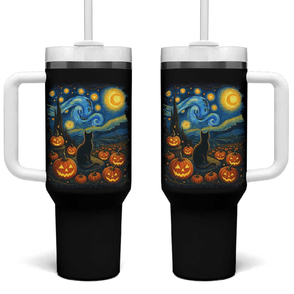 Halloween Cat Starry Night Van Gogh Cat Lovers Tumbler With Handle - Wonder Print Shop
