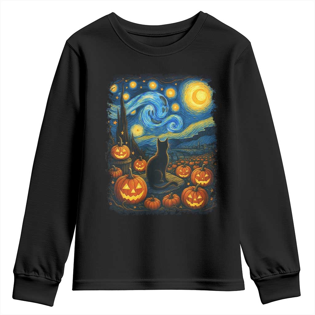 Halloween Cat Starry Night Van Gogh Cat Lovers Youth Sweatshirt - Wonder Print Shop
