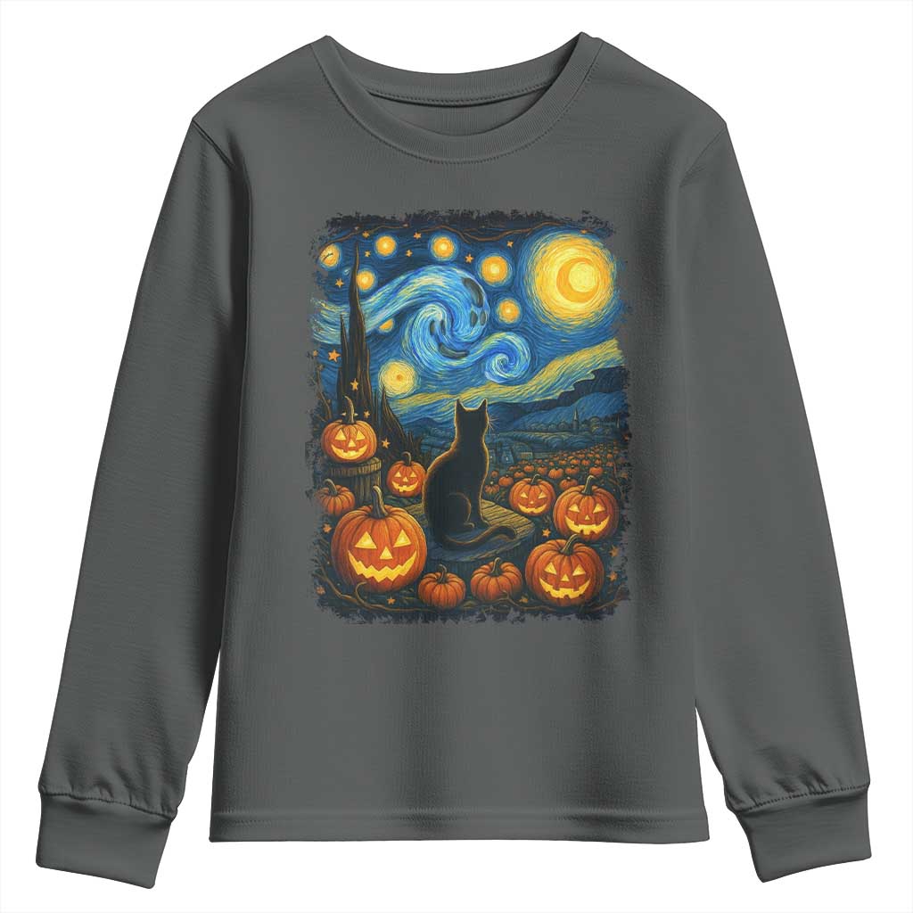 Halloween Cat Starry Night Van Gogh Cat Lovers Youth Sweatshirt - Wonder Print Shop