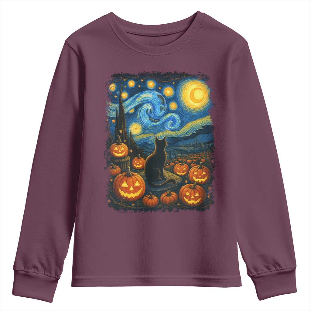 Halloween Cat Starry Night Van Gogh Cat Lovers Youth Sweatshirt - Wonder Print Shop