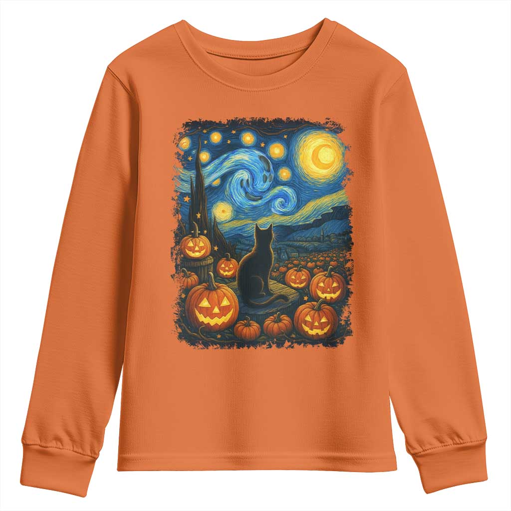 Halloween Cat Starry Night Van Gogh Cat Lovers Youth Sweatshirt - Wonder Print Shop