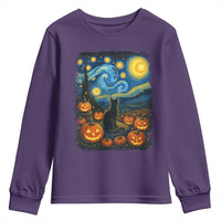 Halloween Cat Starry Night Van Gogh Cat Lovers Youth Sweatshirt - Wonder Print Shop