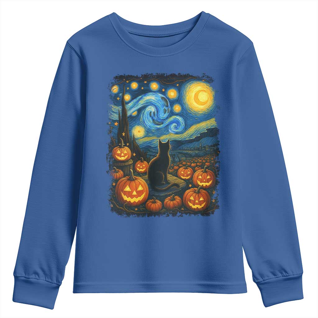 Halloween Cat Starry Night Van Gogh Cat Lovers Youth Sweatshirt - Wonder Print Shop