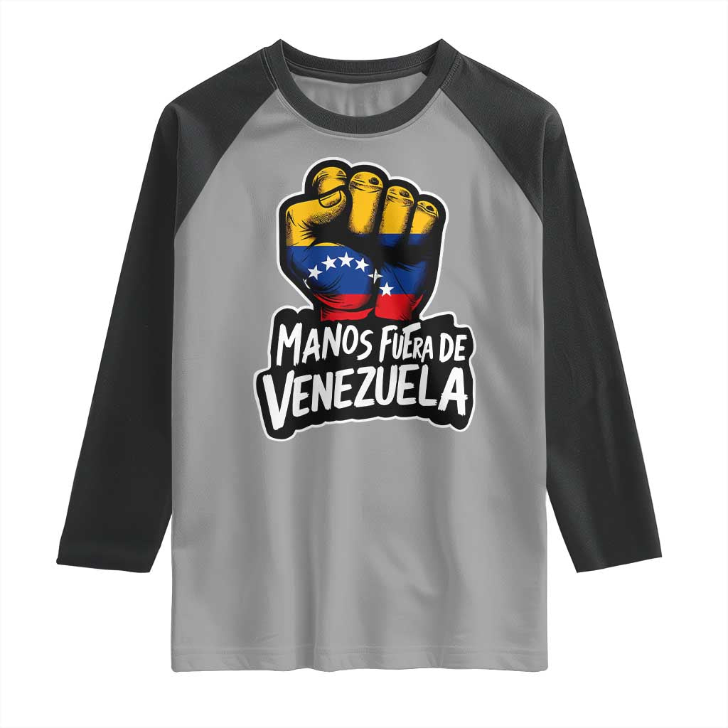 Manos Fuera De Venezuela Raglan Shirt Venezuelan Flag - Wonder Print Shop