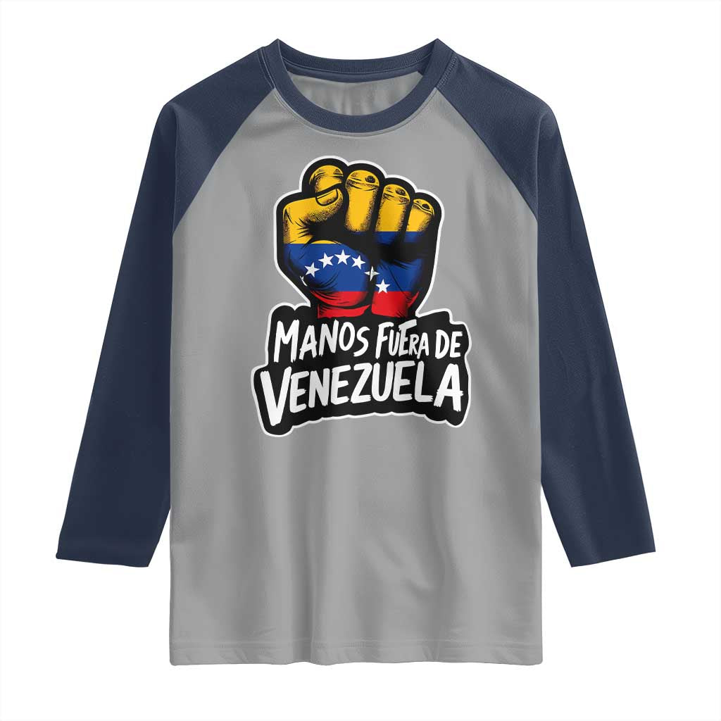 Manos Fuera De Venezuela Raglan Shirt Venezuelan Flag - Wonder Print Shop