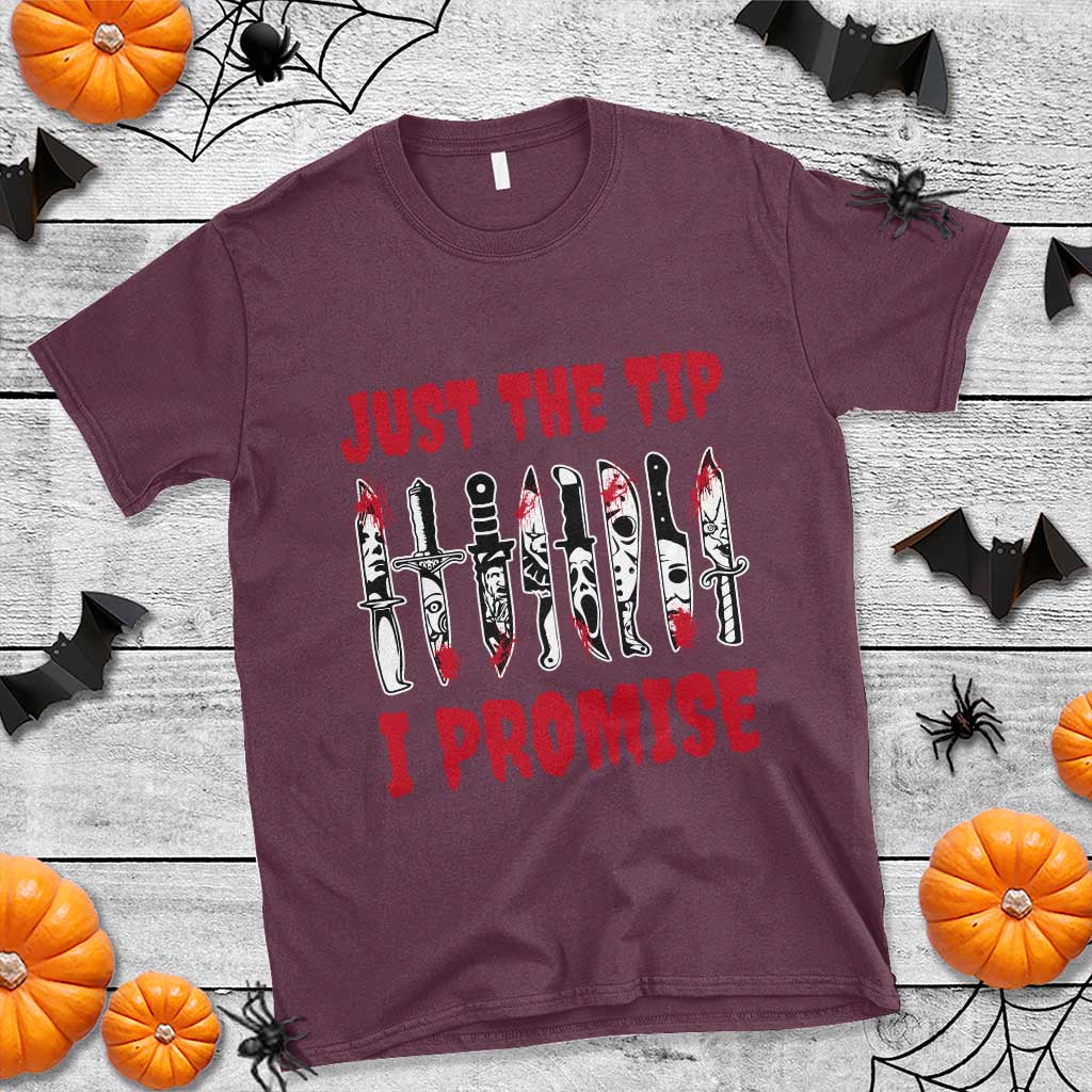 Funny Halloween Just The Tip I Promise T Shirt Horror Movie Knives - Wonder Print Shop