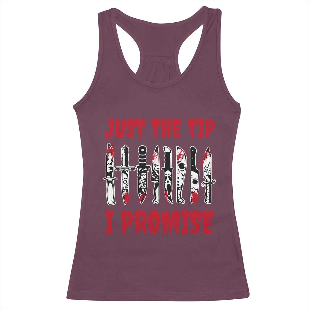 Funny Halloween Just The Tip I Promise Racerback Tank Top Horror Movie Knives - Wonder Print Shop