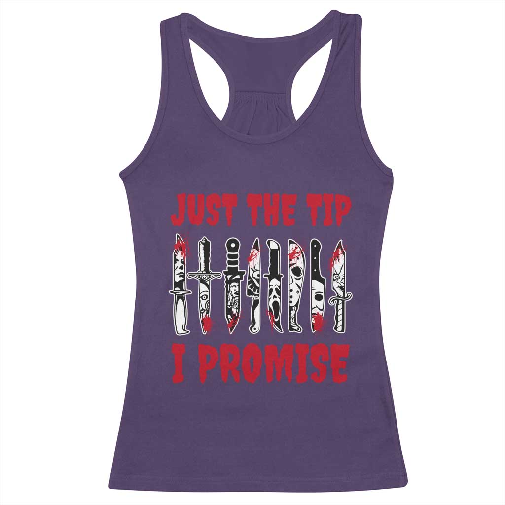 Funny Halloween Just The Tip I Promise Racerback Tank Top Horror Movie Knives - Wonder Print Shop