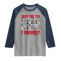 Funny Halloween Just The Tip I Promise Raglan Shirt Horror Movie Knives - Wonder Print Shop