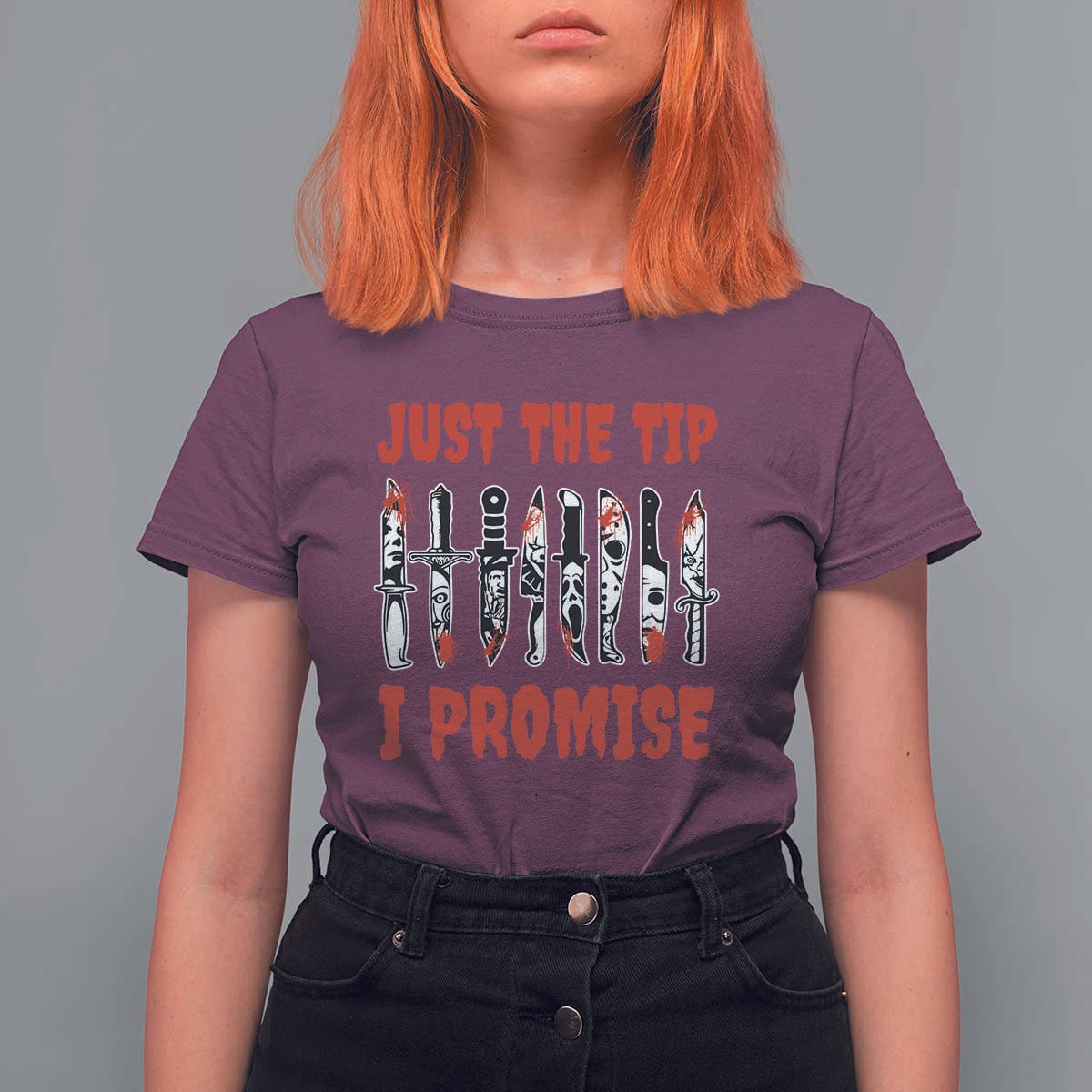 Funny Halloween Just The Tip I Promise T Shirt For Women Horror Movie Knives - Wonder Print Shop