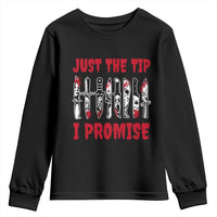 Funny Halloween Just The Tip I Promise Youth Sweatshirt Horror Movie Knives - Wonder Print Shop