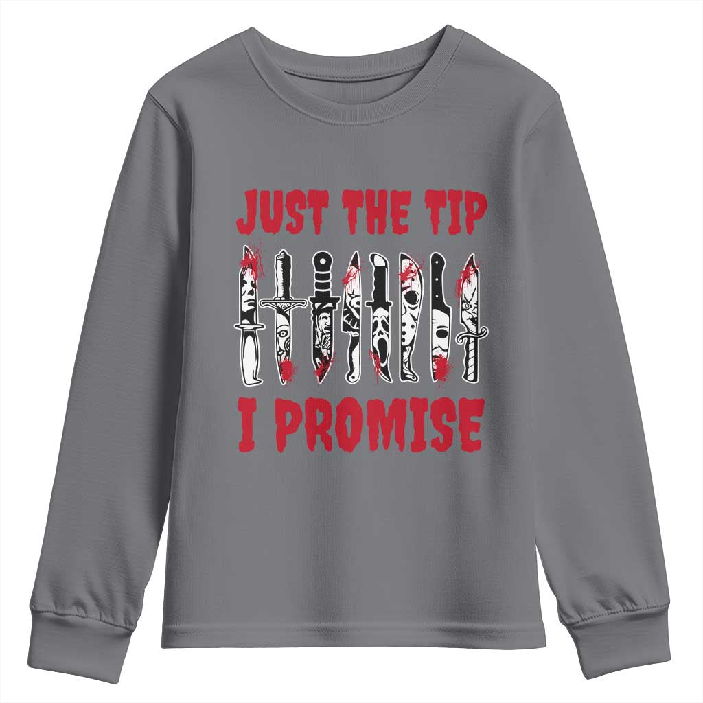 Funny Halloween Just The Tip I Promise Youth Sweatshirt Horror Movie Knives - Wonder Print Shop