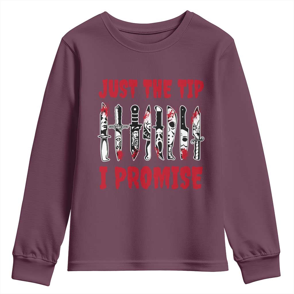 Funny Halloween Just The Tip I Promise Youth Sweatshirt Horror Movie Knives - Wonder Print Shop