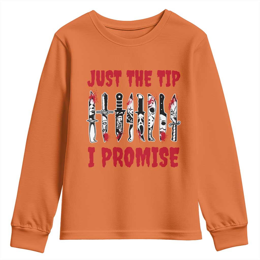 Funny Halloween Just The Tip I Promise Youth Sweatshirt Horror Movie Knives - Wonder Print Shop