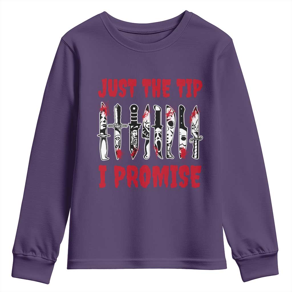 Funny Halloween Just The Tip I Promise Youth Sweatshirt Horror Movie Knives - Wonder Print Shop