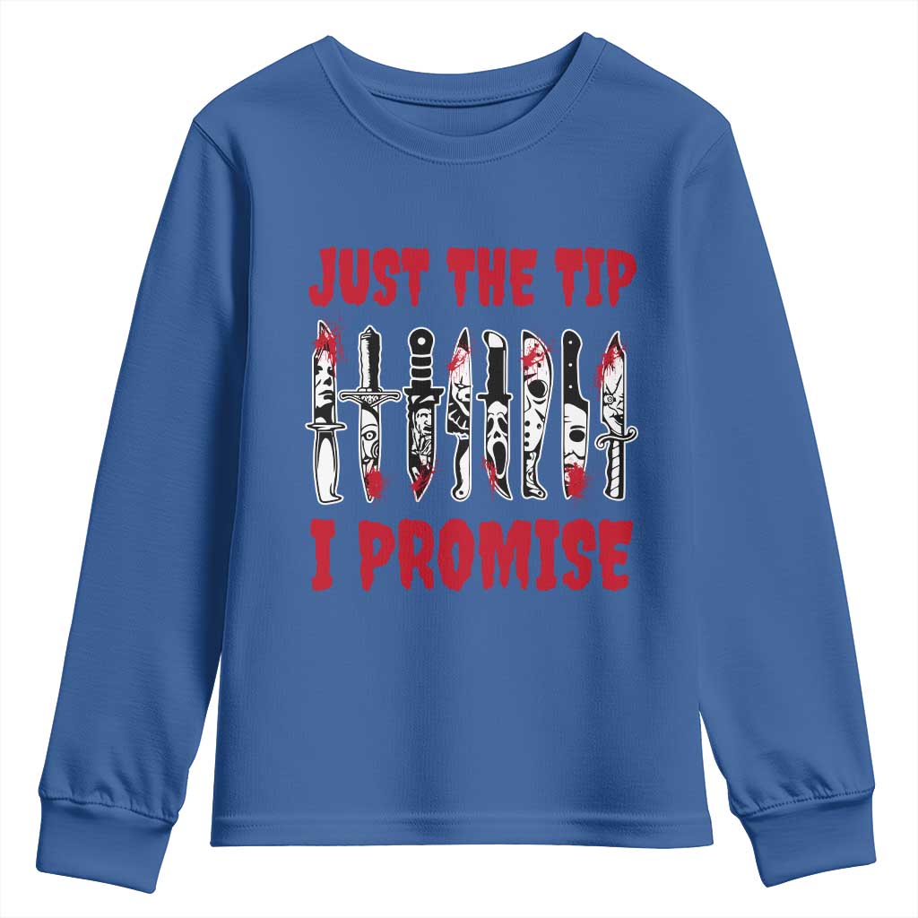 Funny Halloween Just The Tip I Promise Youth Sweatshirt Horror Movie Knives - Wonder Print Shop