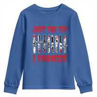 Funny Halloween Just The Tip I Promise Youth Sweatshirt Horror Movie Knives - Wonder Print Shop