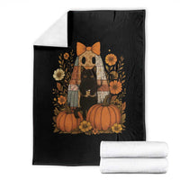 Halloween Vintage Patchwork Ghost Holding Black Cat Groovy Floral Throw Blanket - Wonder Print Shop