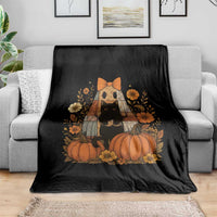 Halloween Vintage Patchwork Ghost Holding Black Cat Groovy Floral Throw Blanket - Wonder Print Shop