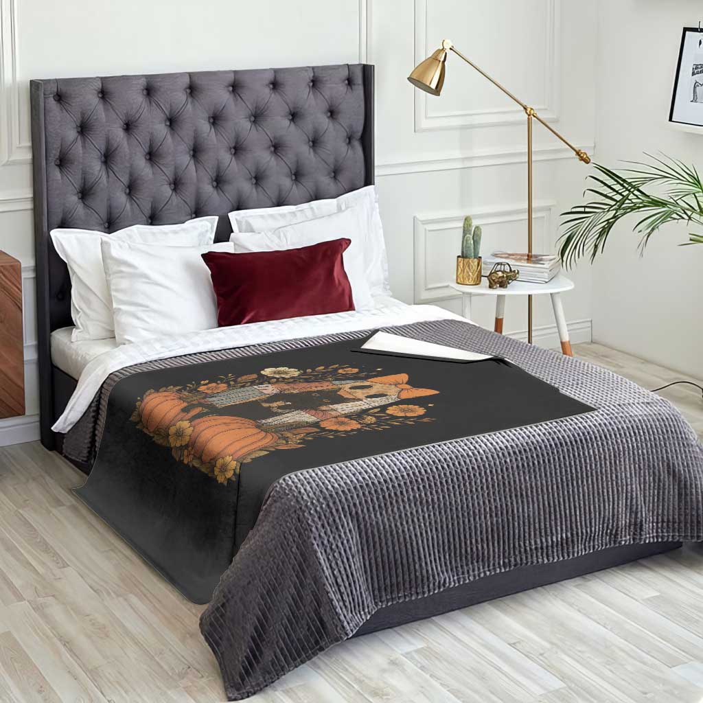 Halloween Vintage Patchwork Ghost Holding Black Cat Groovy Floral Throw Blanket - Wonder Print Shop