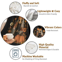 Halloween Vintage Patchwork Ghost Holding Black Cat Groovy Floral Throw Blanket - Wonder Print Shop