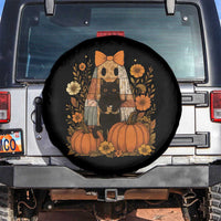 Halloween Vintage Patchwork Ghost Holding Black Cat Groovy Floral Spare Tire Cover - Wonder Print Shop