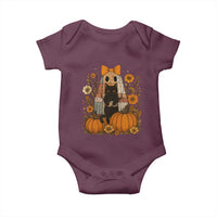 Halloween Vintage Patchwork Ghost Holding Black Cat Groovy Floral Baby Onesie - Wonder Print Shop