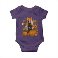 Halloween Vintage Patchwork Ghost Holding Black Cat Groovy Floral Baby Onesie - Wonder Print Shop