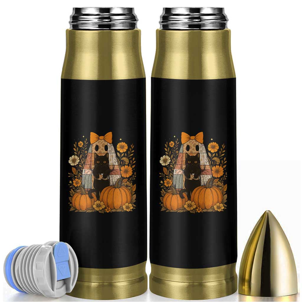 Halloween Vintage Patchwork Ghost Holding Black Cat Groovy Floral Bullet Tumbler - Wonder Print Shop