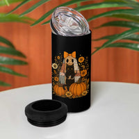 Halloween Vintage Patchwork Ghost Holding Black Cat Groovy Floral 4 in 1 Can Cooler Tumbler - Wonder Print Shop