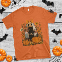 Halloween Vintage Patchwork Ghost Holding Black Cat Groovy Floral T Shirt - Wonder Print Shop