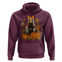 Halloween Vintage Patchwork Ghost Holding Black Cat Groovy Floral Hoodie - Wonder Print Shop