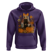 Halloween Vintage Patchwork Ghost Holding Black Cat Groovy Floral Hoodie - Wonder Print Shop