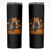 Halloween Vintage Patchwork Ghost Holding Black Cat Groovy Floral Skinny Tumbler - Wonder Print Shop