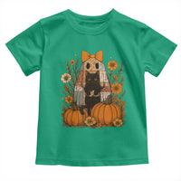 Halloween Vintage Patchwork Ghost Holding Black Cat Groovy Floral Toddler T Shirt - Wonder Print Shop